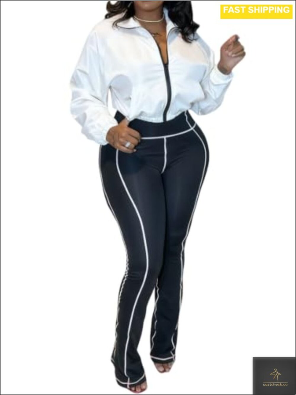Women 2 Piece Windbreaker Jacket & Flare Leggings Tracksuit Set